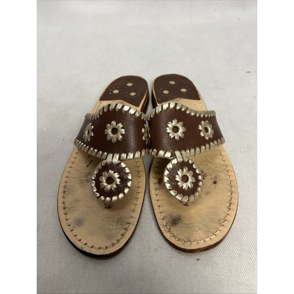 Jack Rogers Sandals Metallic Silver Brown Thong Slip On Leather Size 6 - Picture 2 of 9